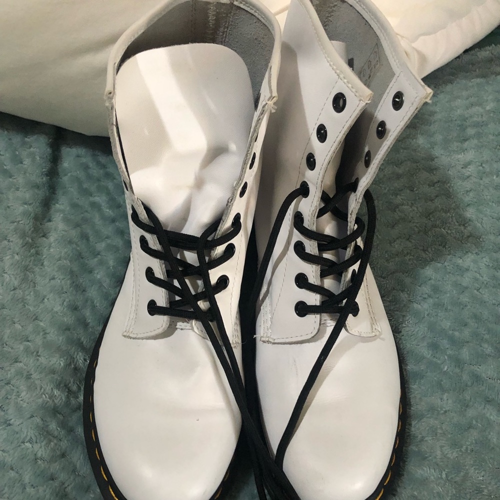 Dr. Martens 1460 smooth white combat boots.